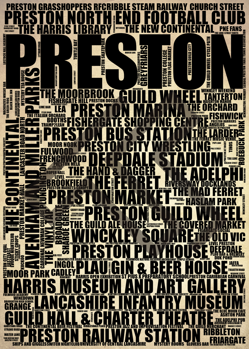 Preston - Premium Typographic Word Cloud Prints, Posters & Gifts