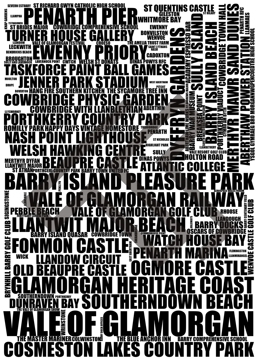 Vale of Glamorgan - Premium Typographic Word Cloud Prints, Posters & Gifts