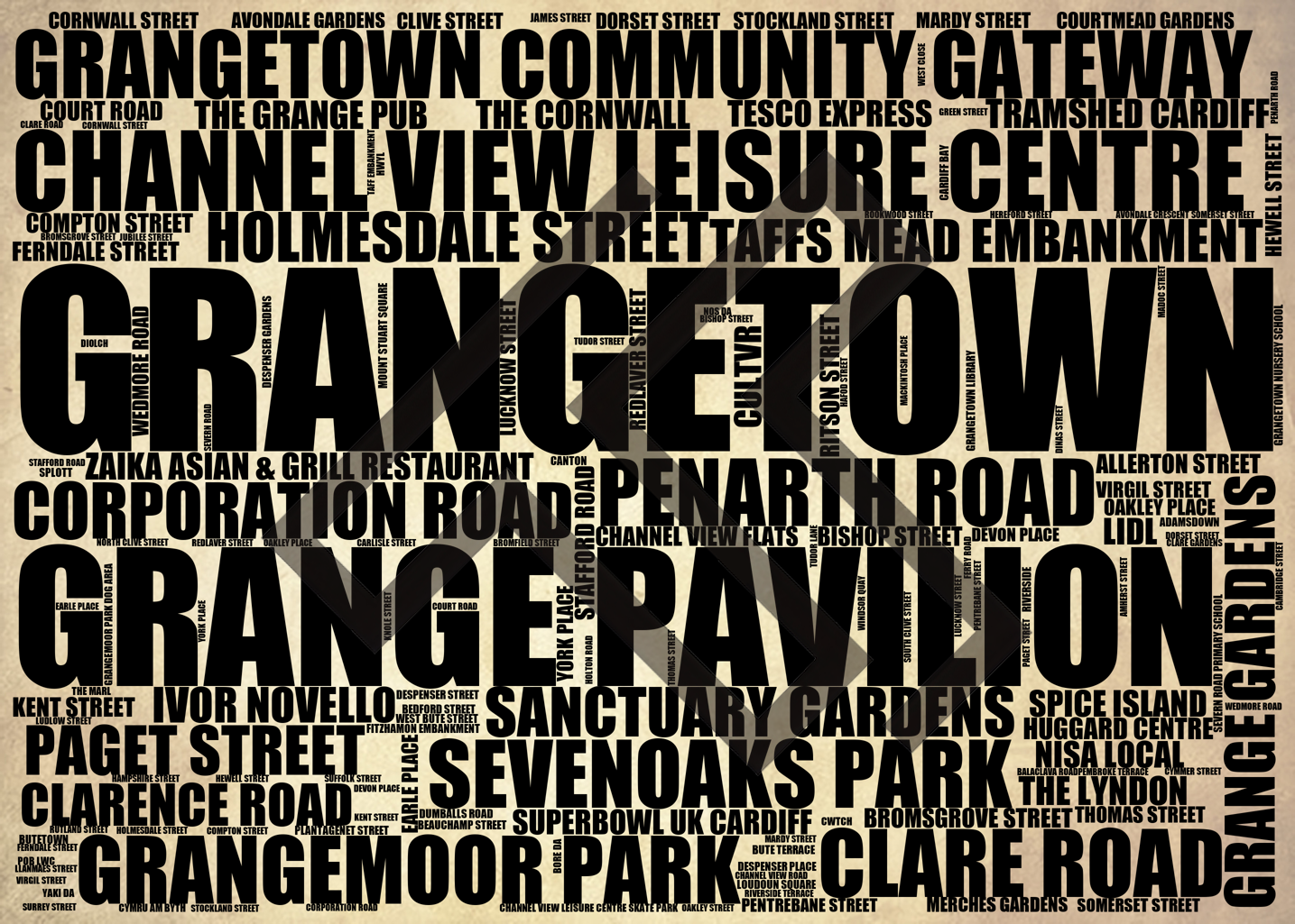 Grangetown - Premium Typographic Word Cloud Prints, Posters & Gifts