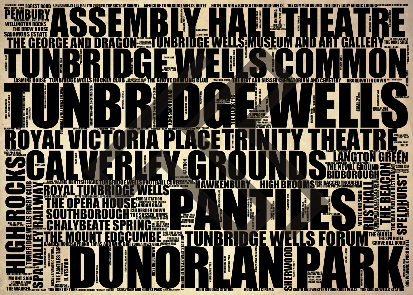 Tunbridge Wells - Premium Typographic Word Cloud Prints, Posters & Gifts