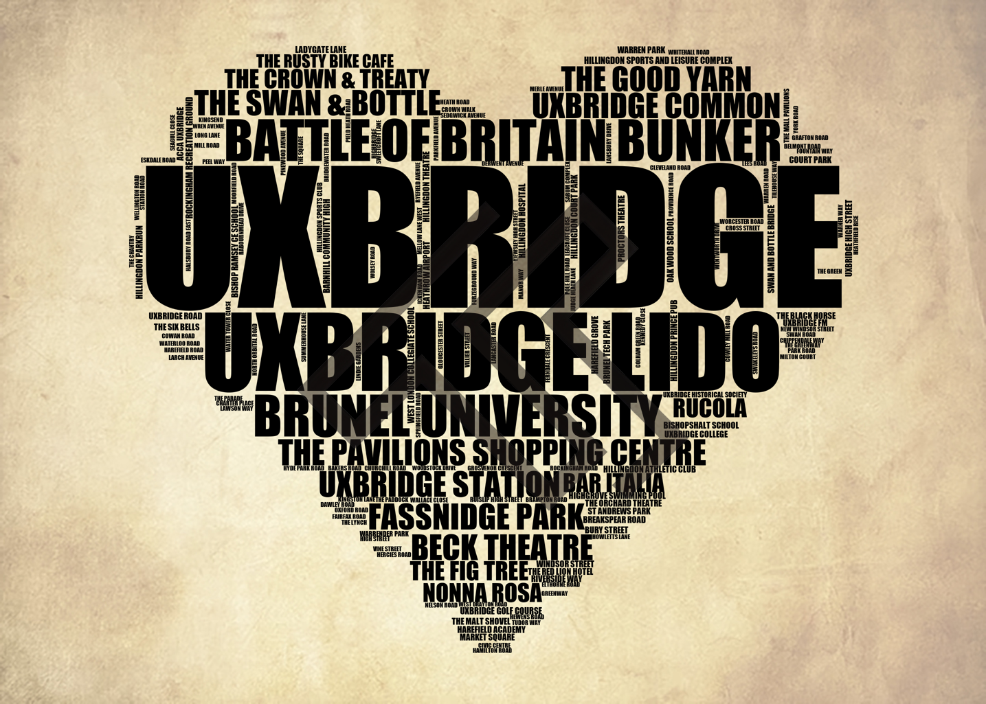 Uxbridge - Premium Typographic Word Cloud Prints, Posters & Gifts