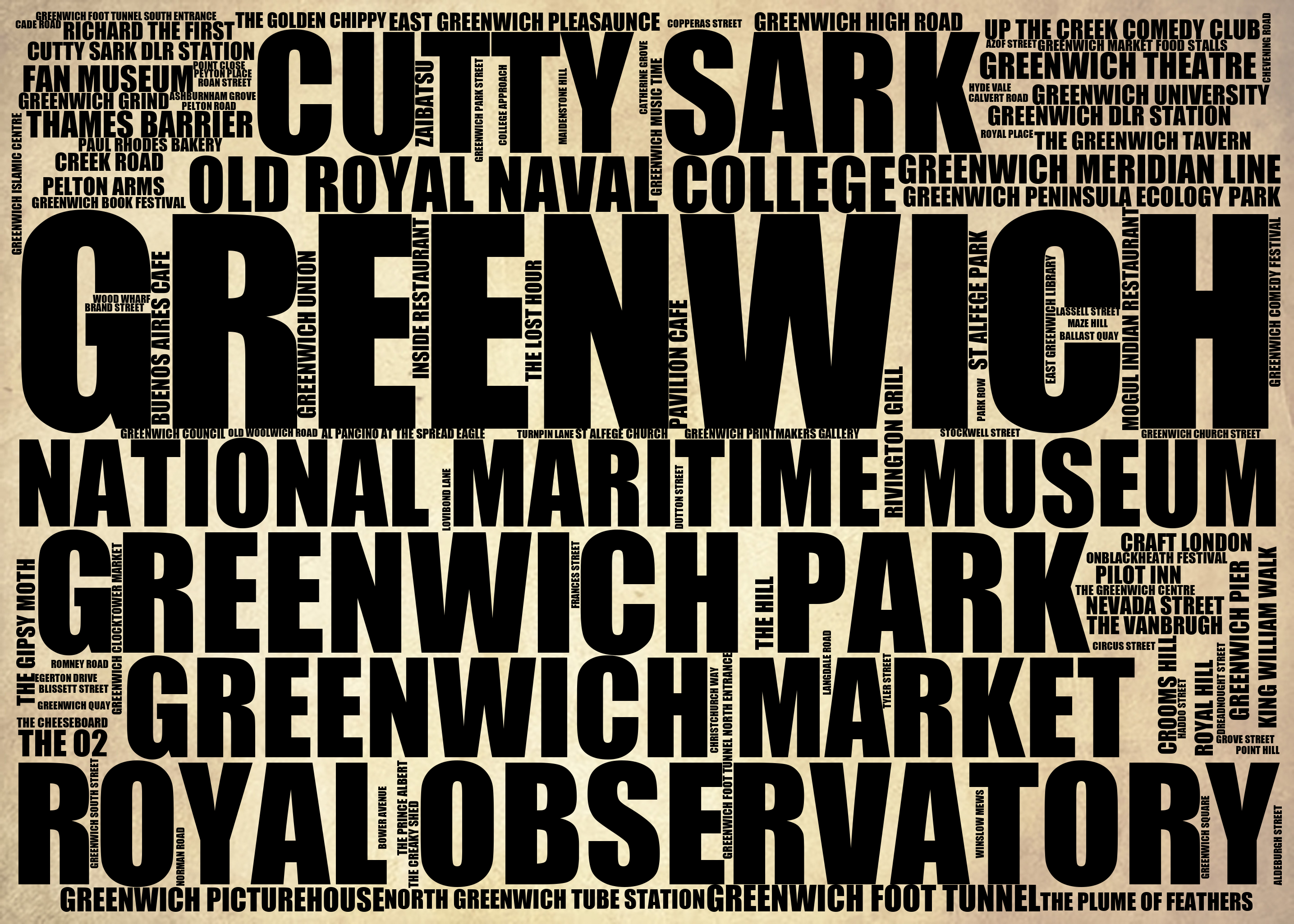 Greenwich - Premium Typographic Word Cloud Prints, Posters & Gifts