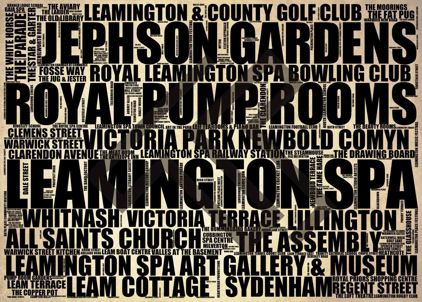 Leamington Spa - Premium Typographic Word Cloud Prints, Posters & Gifts