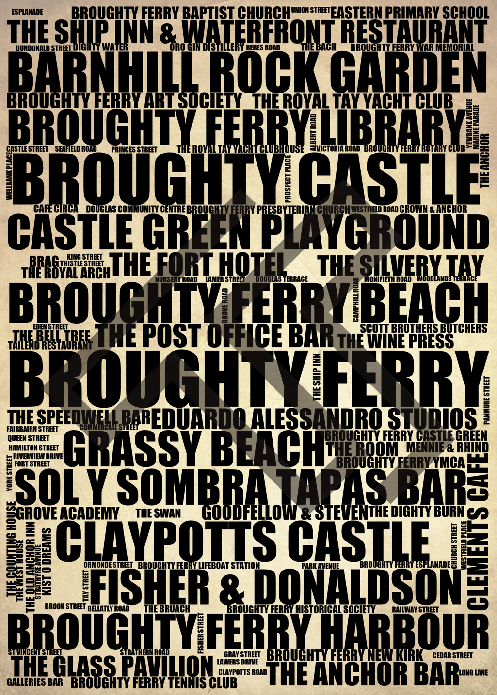 Broughty Ferry - Premium Typographic Word Cloud Prints, Posters & Gifts