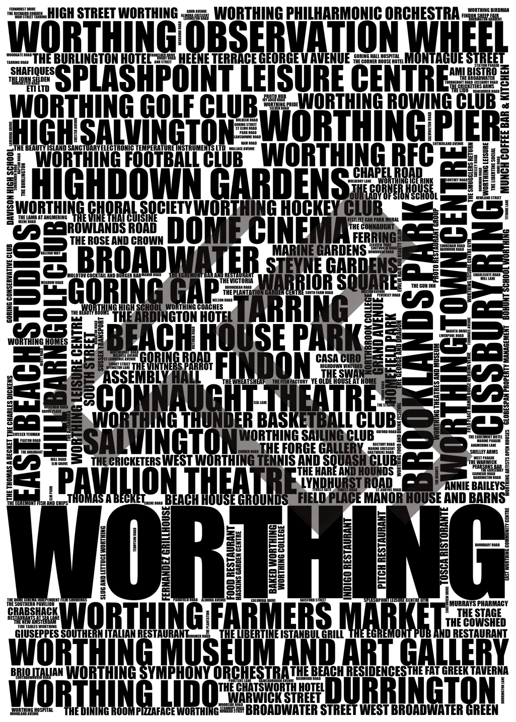 Worthing - Premium Typographic Word Cloud Prints, Posters & Gifts