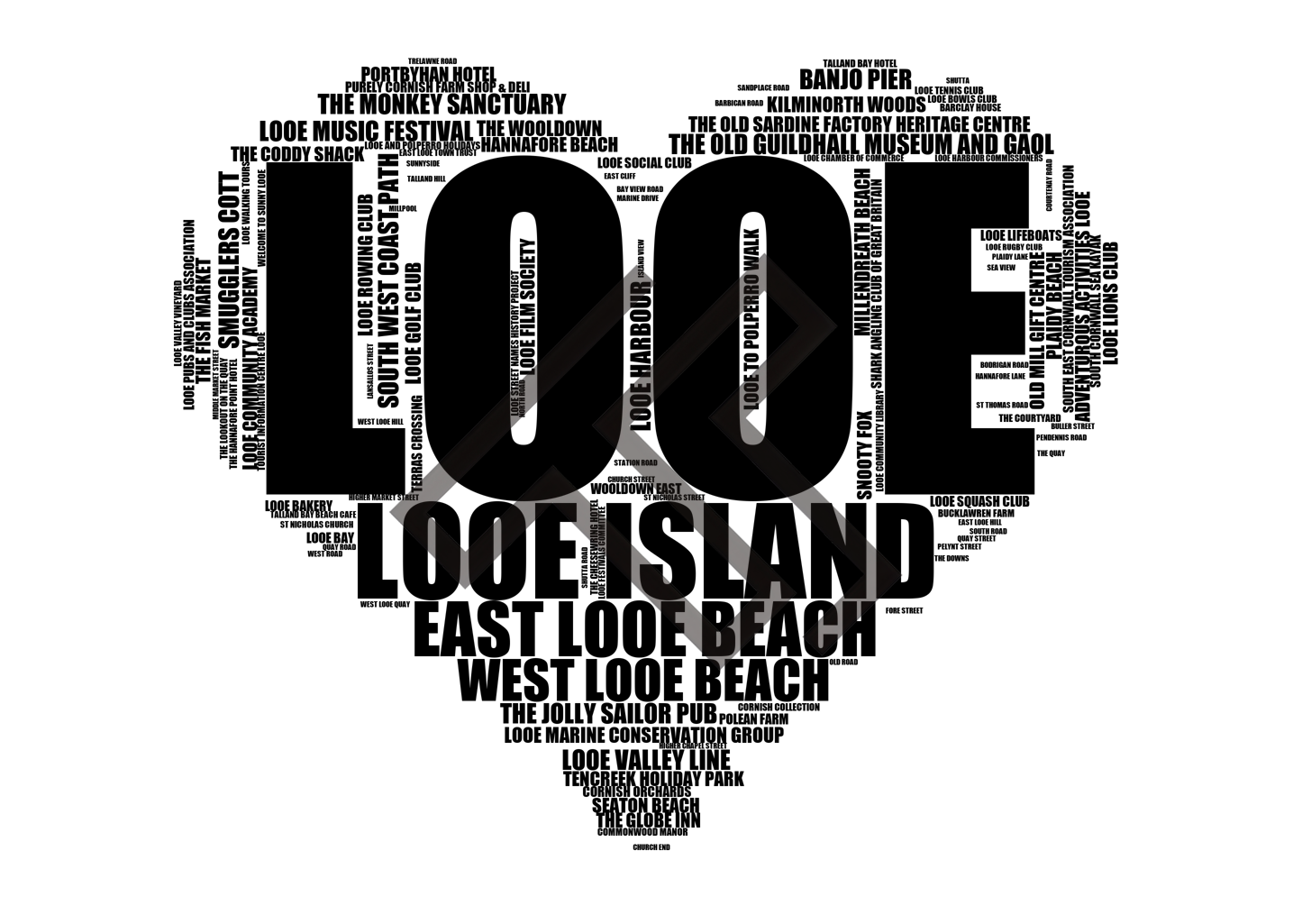 Looe - Premium Typographic Word Cloud Prints, Posters & Gifts