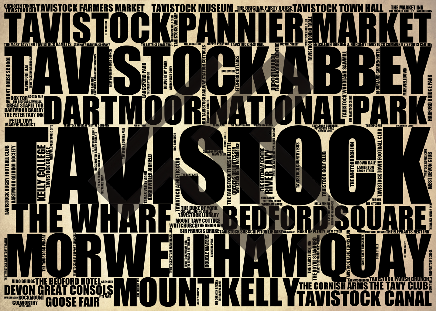 Tavistock - Premium Typographic Word Cloud Prints, Posters & Gifts