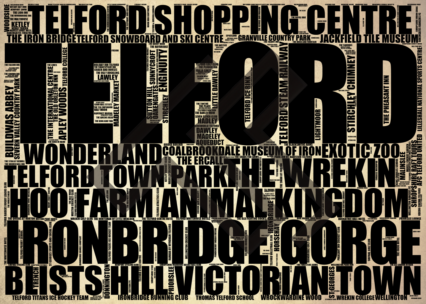 Telford - Premium Typographic Word Cloud Prints, Posters & Gifts