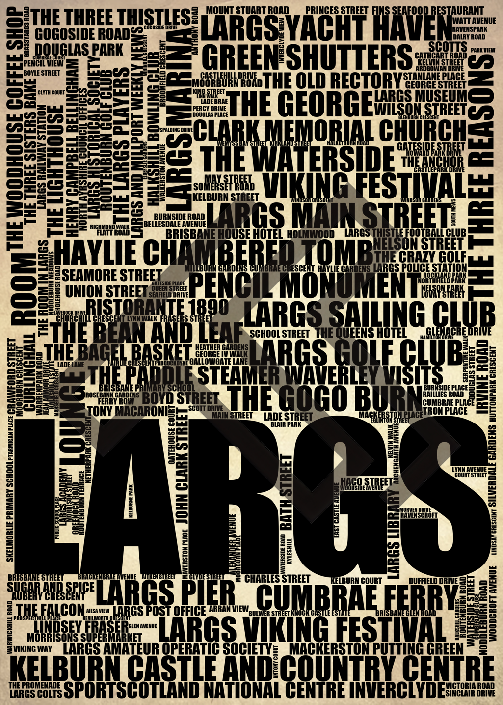 Largs - Premium Typographic Word Cloud Prints, Posters & Gifts