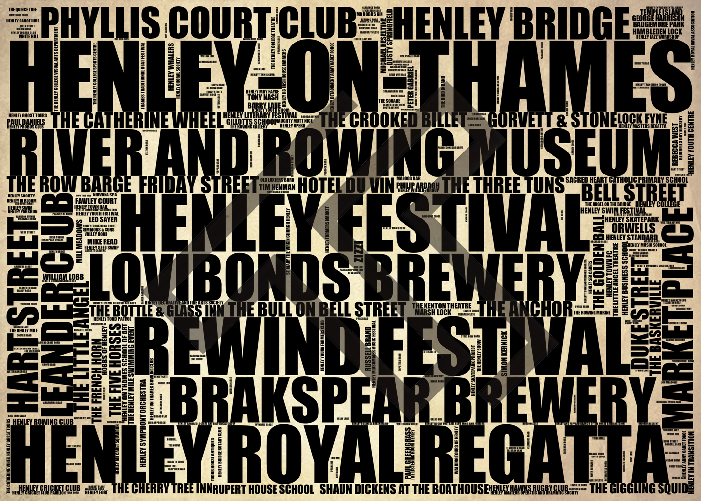 Henley-on-Thames - Premium Typographic Word Cloud Prints, Posters & Gifts