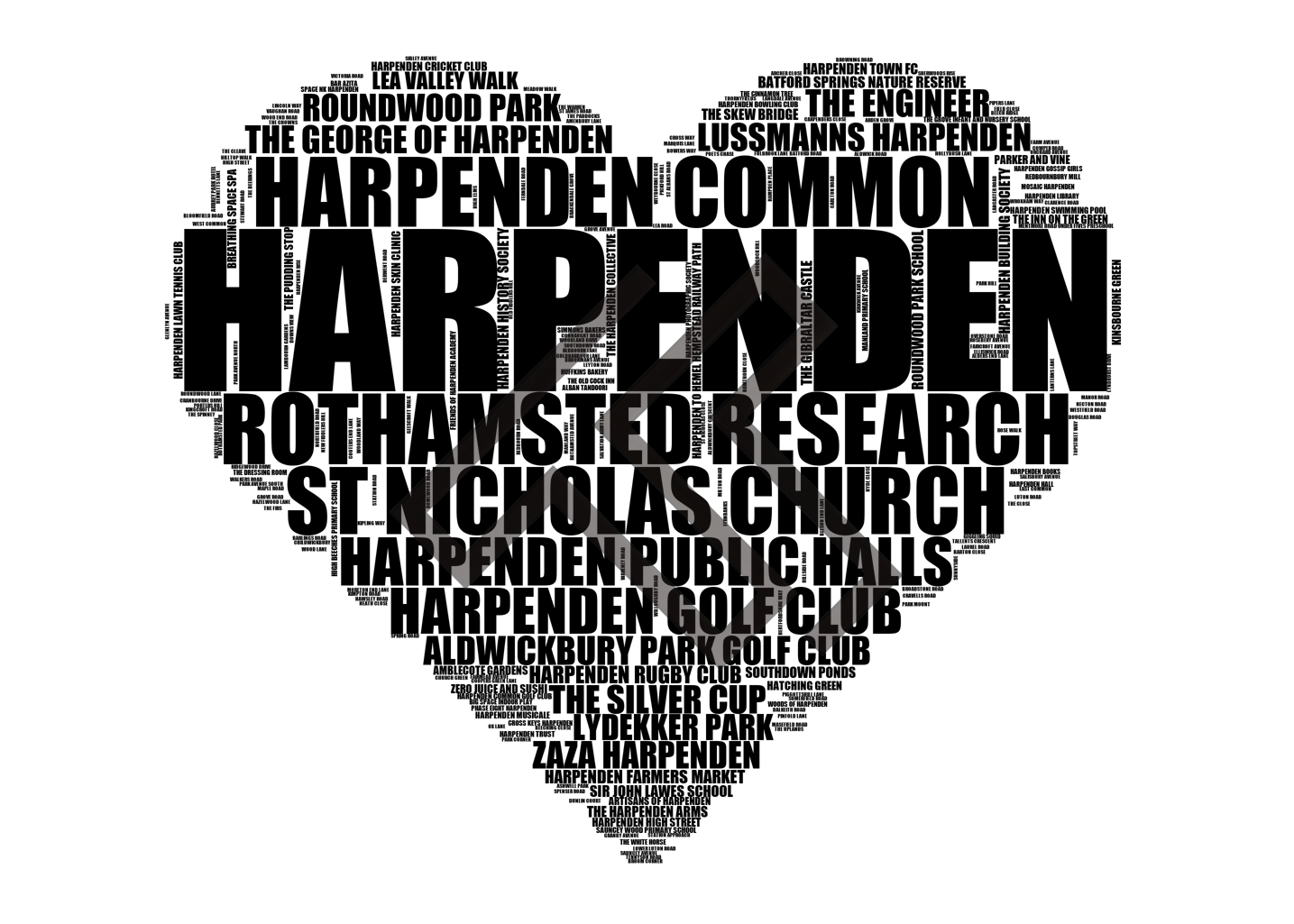Harpenden - Premium Typographic Word Cloud Prints, Posters & Gifts