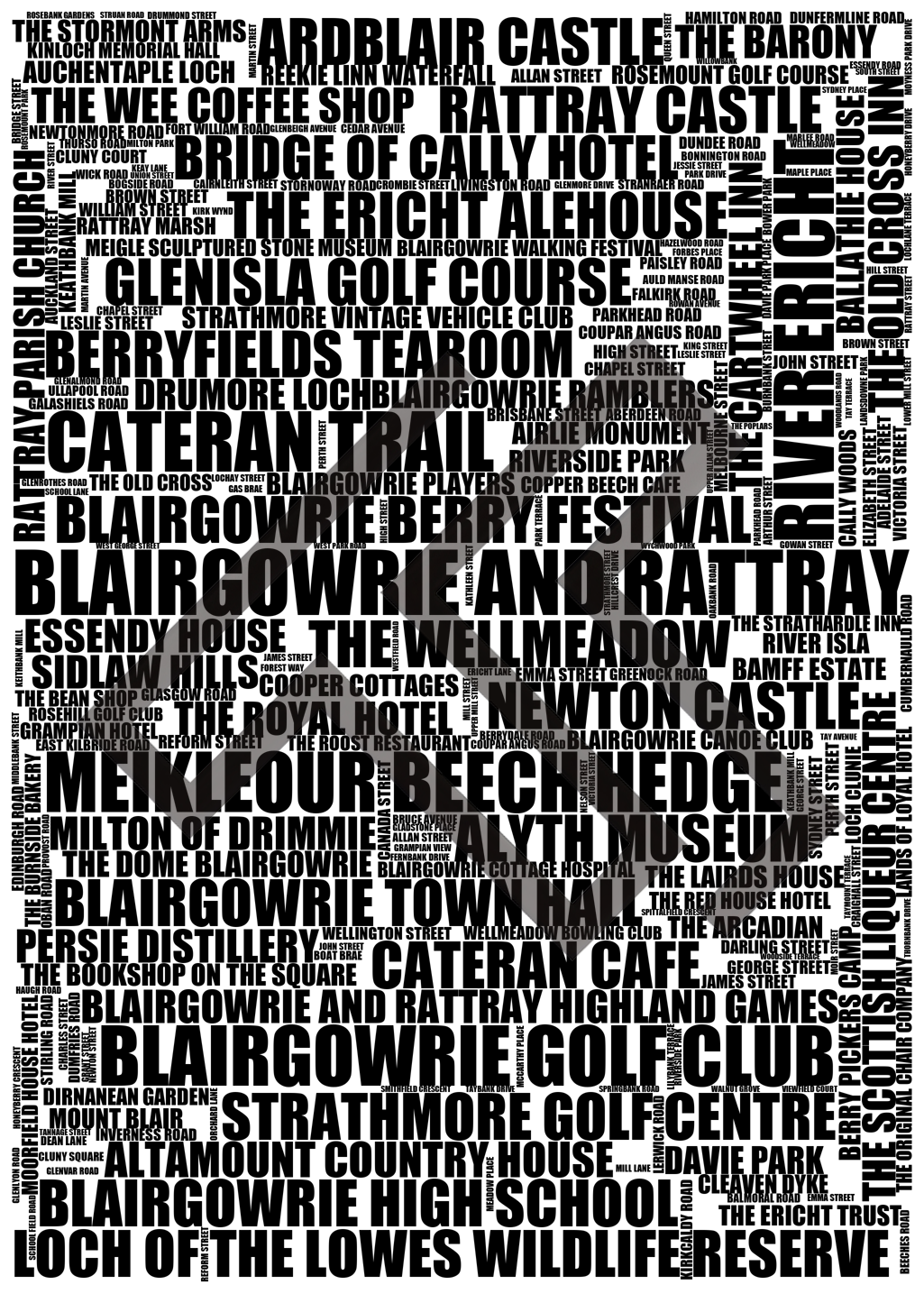 Blairgowrie and Rattray - Premium Typographic Word Cloud Prints, Posters & Gifts