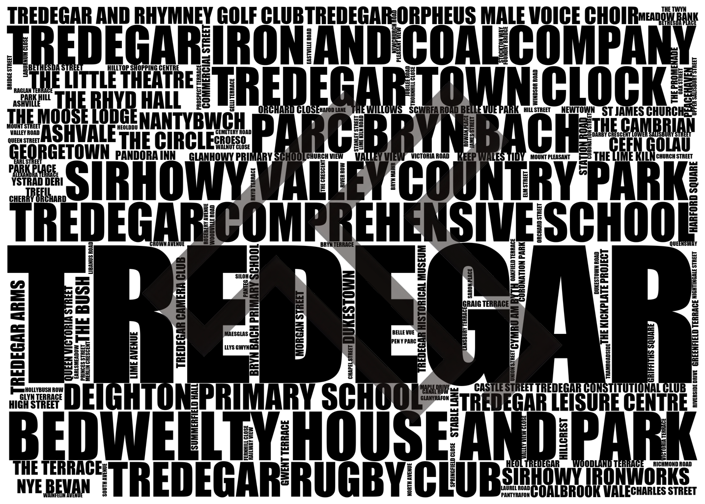 Tredegar - Premium Typographic Word Cloud Prints, Posters & Gifts