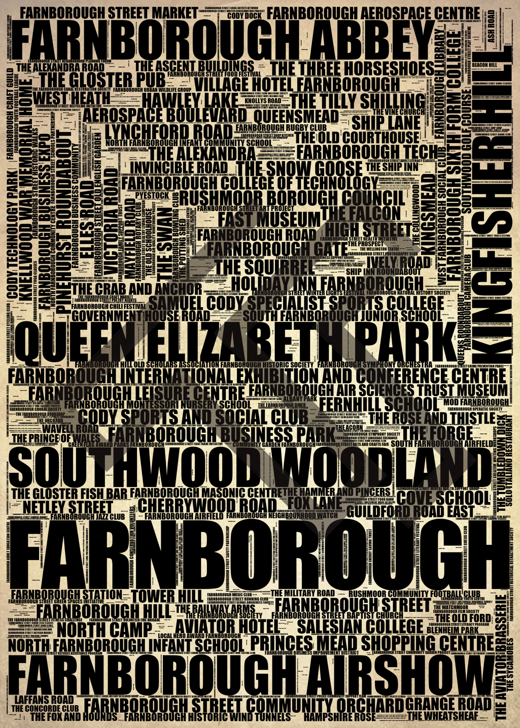 Farnborough - Premium Typographic Word Cloud Prints, Posters & Gifts