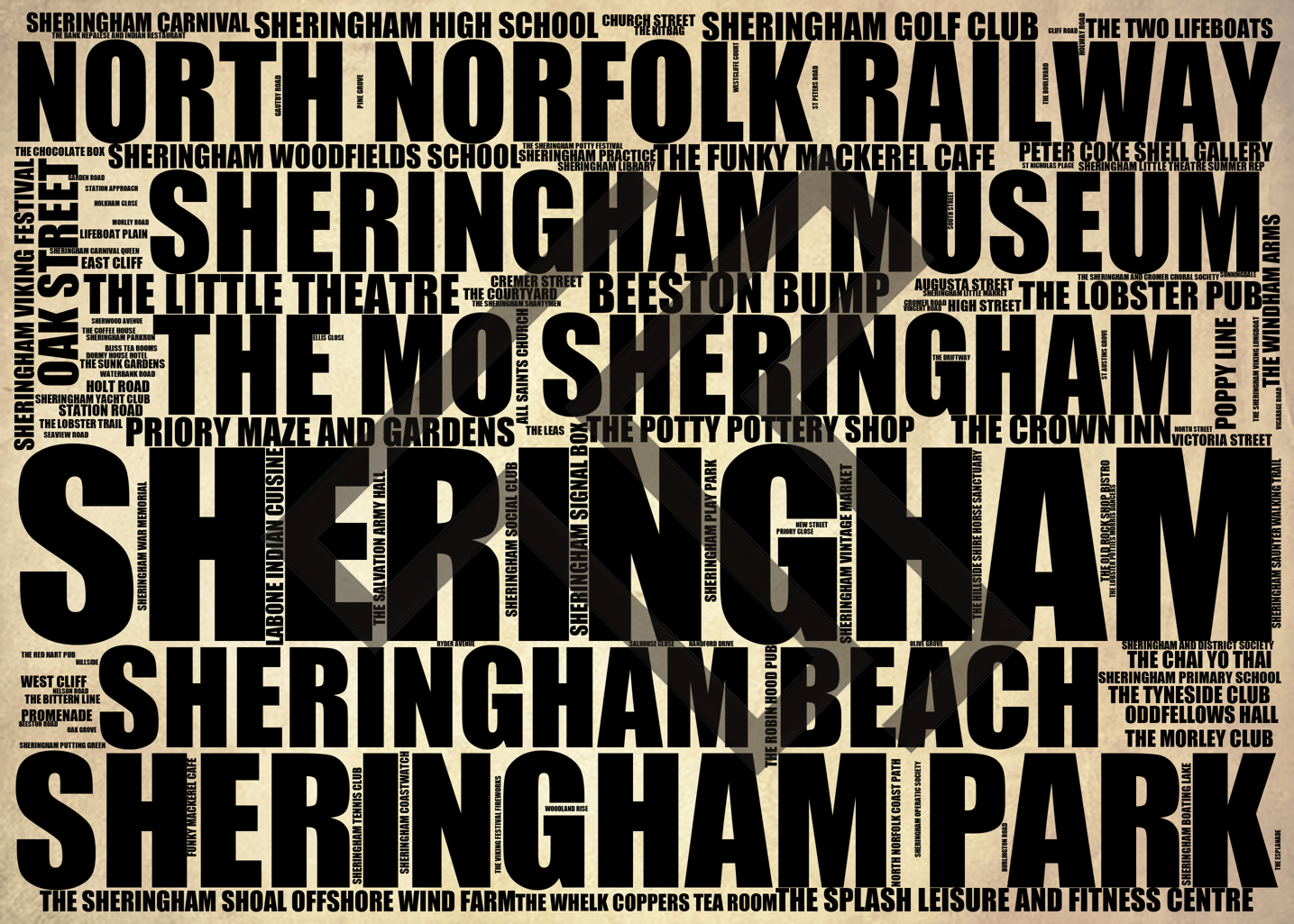 Sheringham - Premium Typographic Word Cloud Prints, Posters & Gifts