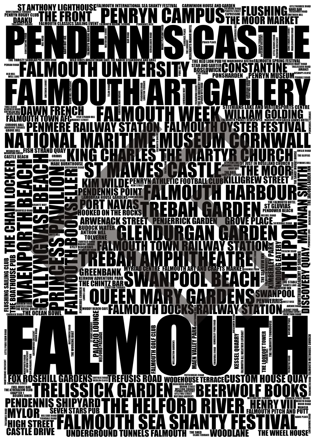 Falmouth - Premium Typographic Word Cloud Prints, Posters & Gifts