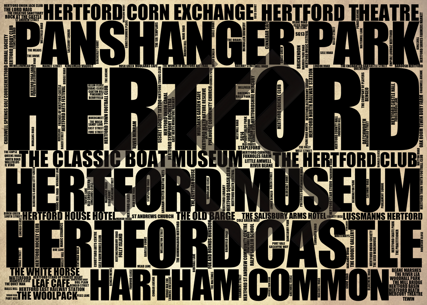 Hertford - Premium Typographic Word Cloud Prints, Posters & Gifts