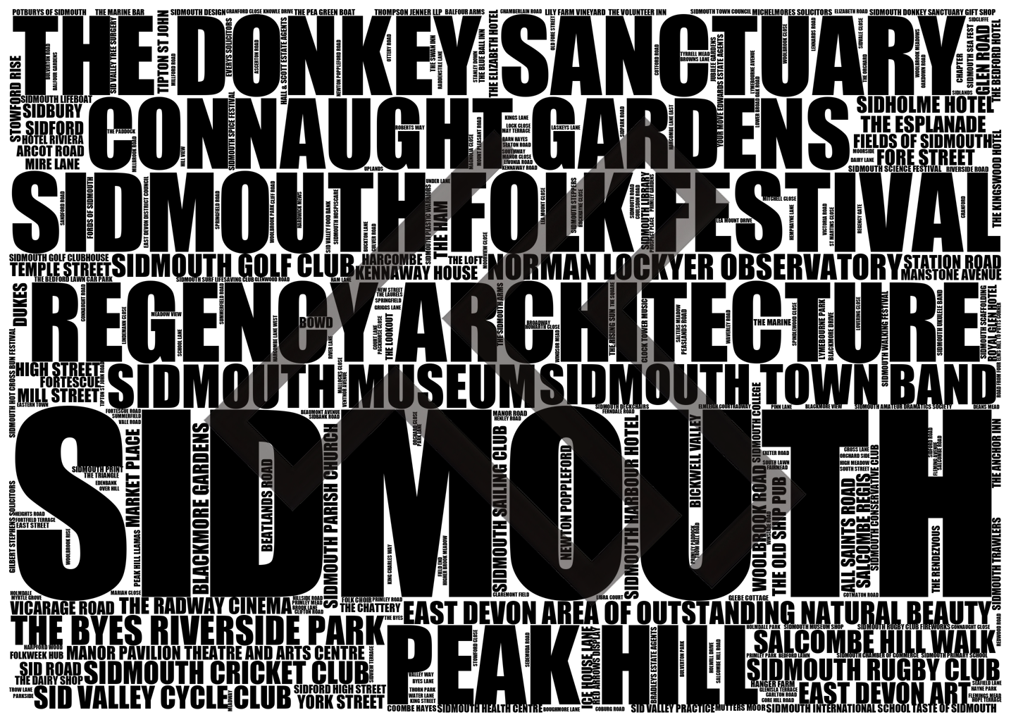 Sidmouth - Premium Typographic Word Cloud Prints, Posters & Gifts