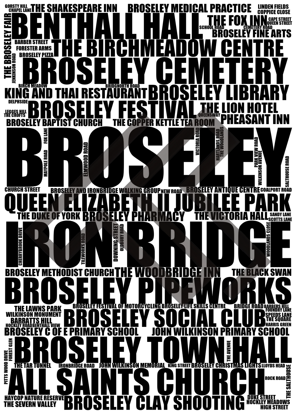 Broseley - Premium Typographic Word Cloud Prints, Posters & Gifts