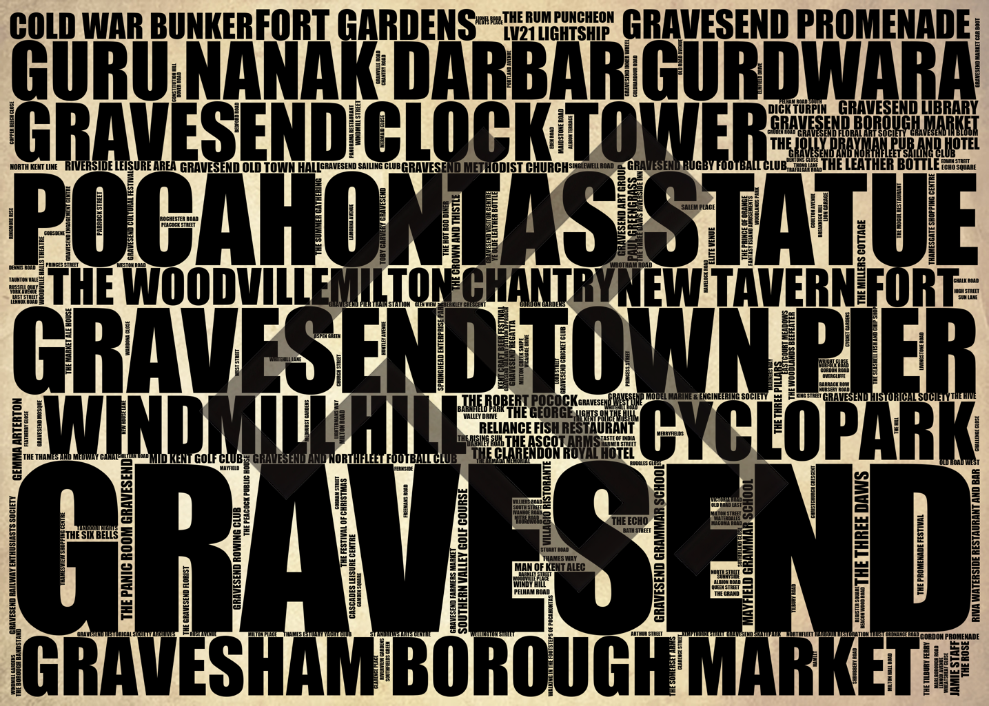 Gravesend - Premium Typographic Word Cloud Prints, Posters & Gifts