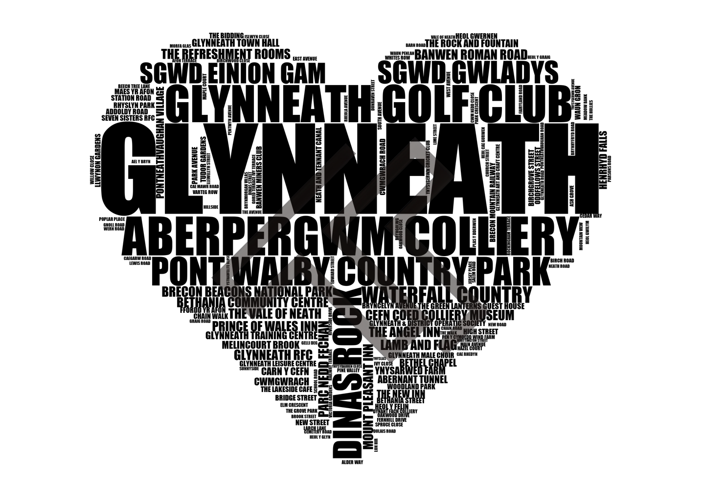 Glynneath - Premium Typographic Word Cloud Prints, Posters & Gifts