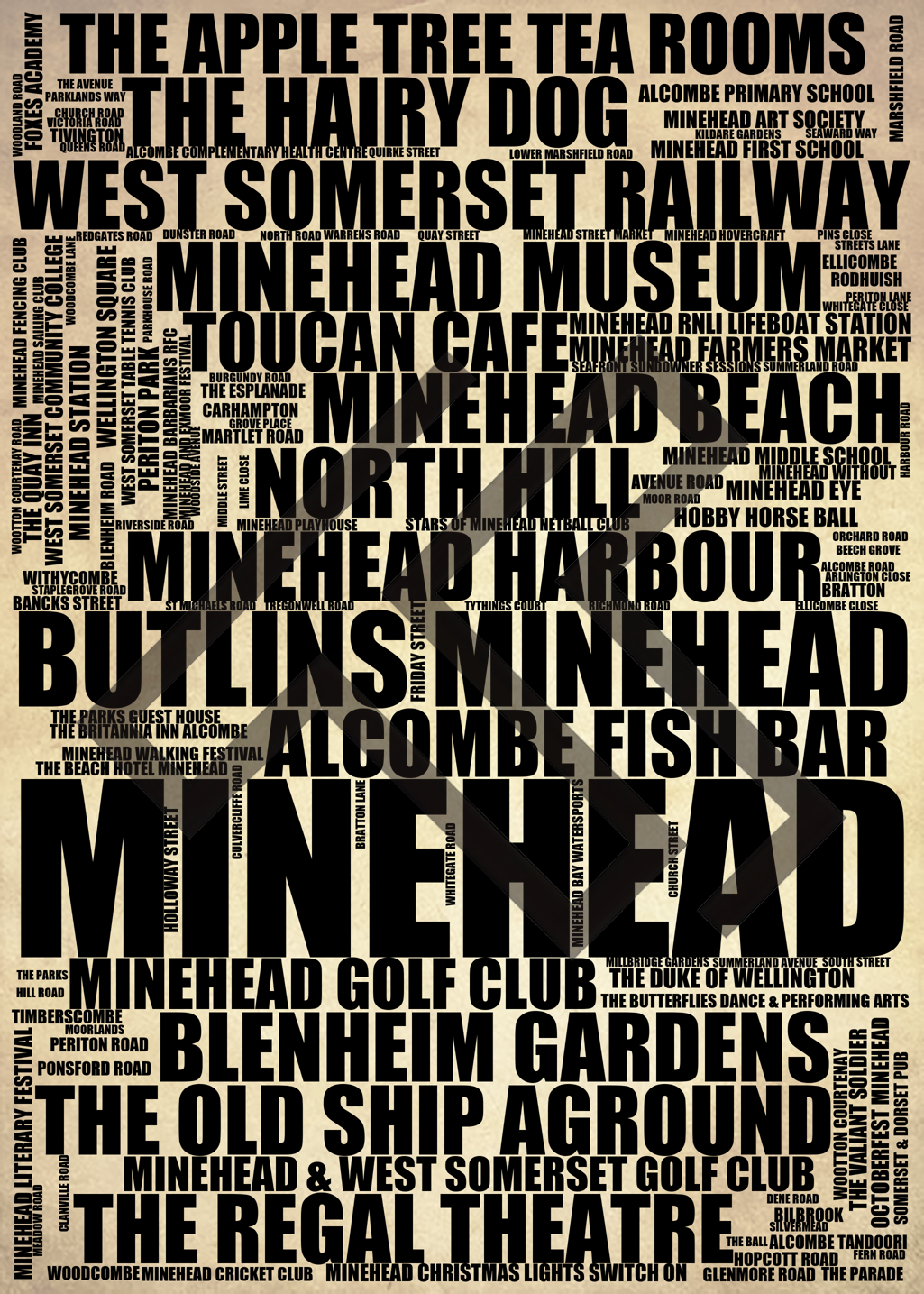 Minehead - Premium Typographic Word Cloud Prints, Posters & Gifts