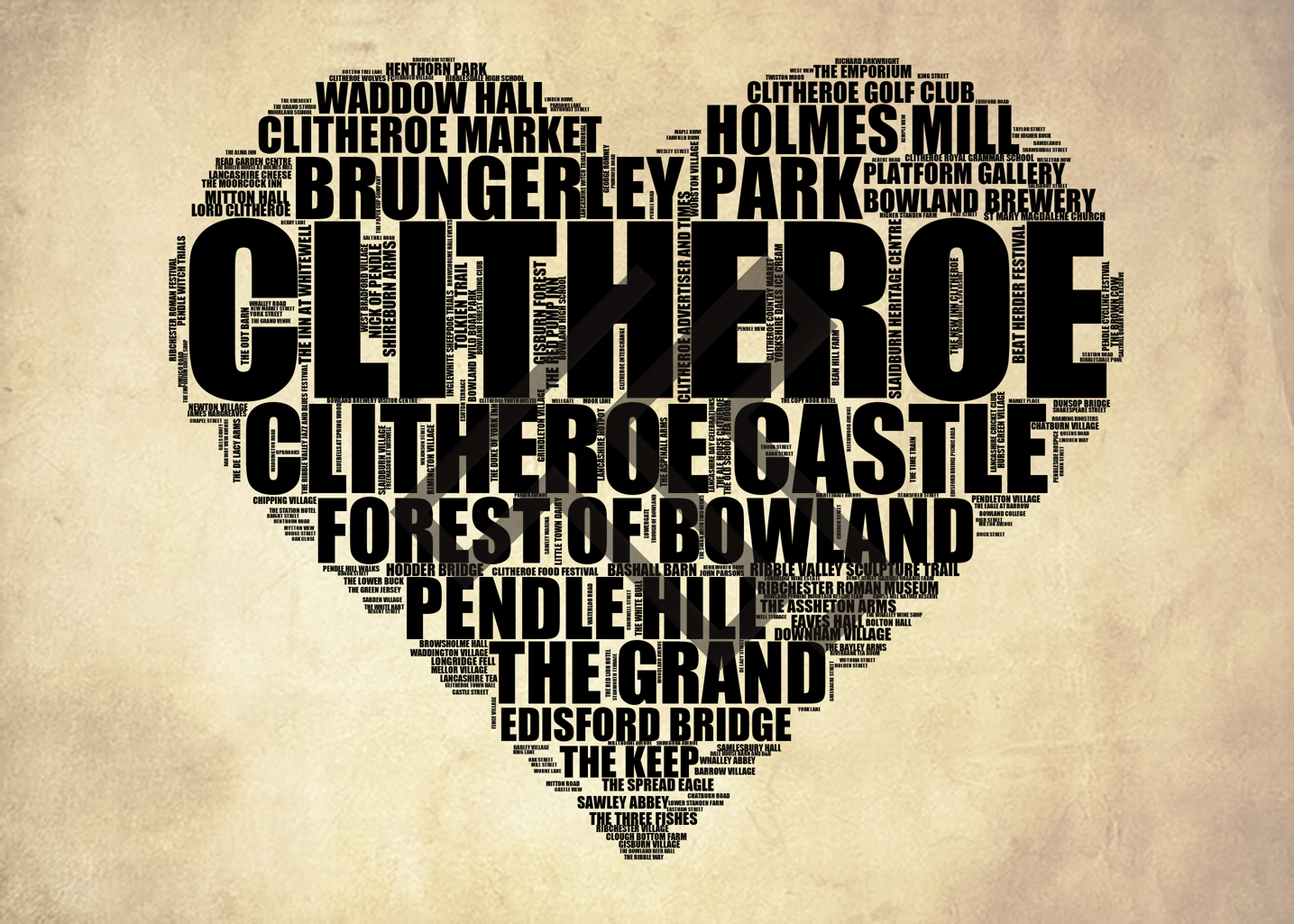 Clitheroe - Premium Typographic Word Cloud Prints, Posters & Gifts