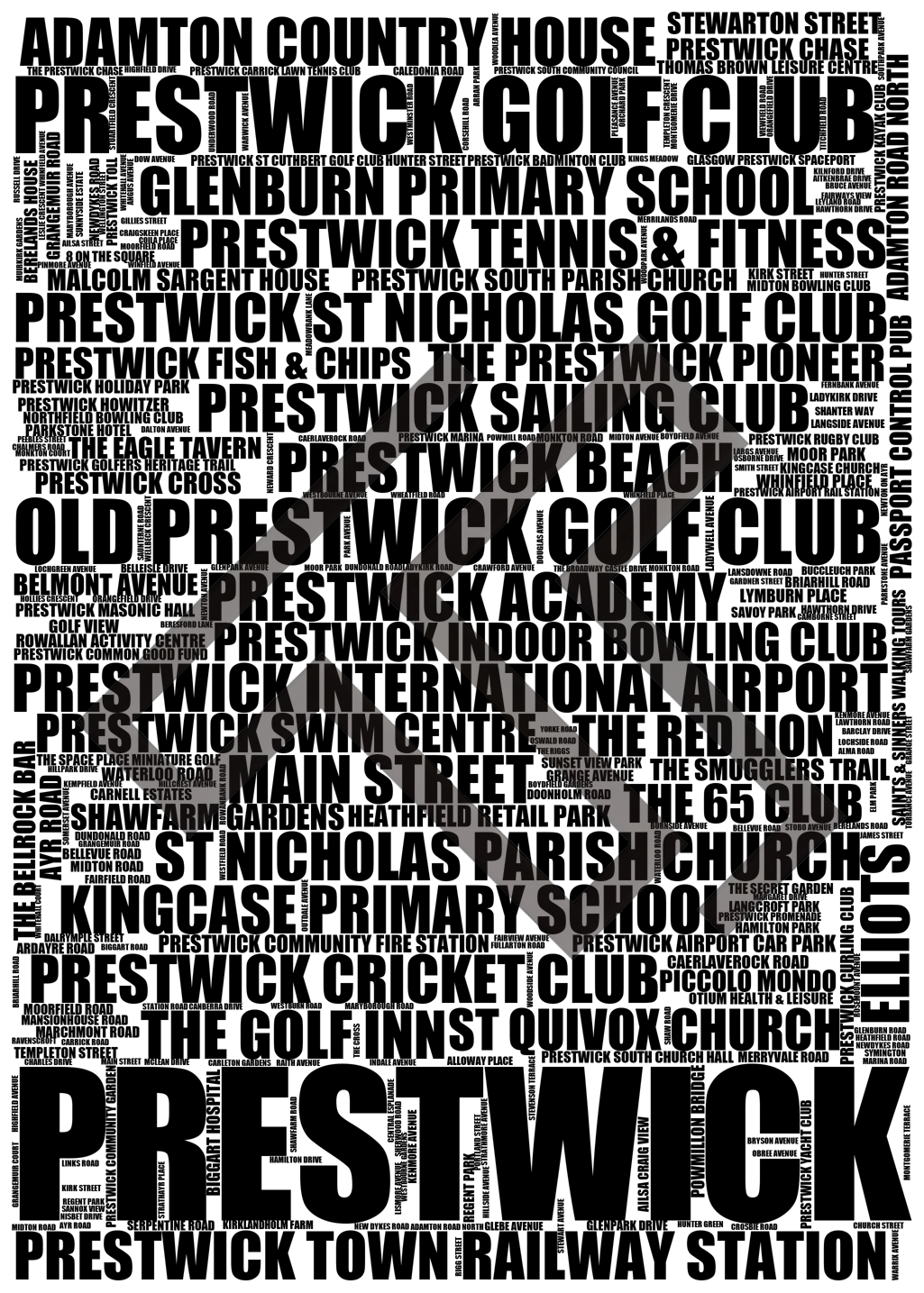 Prestwick - Premium Typographic Word Cloud Prints, Posters & Gifts