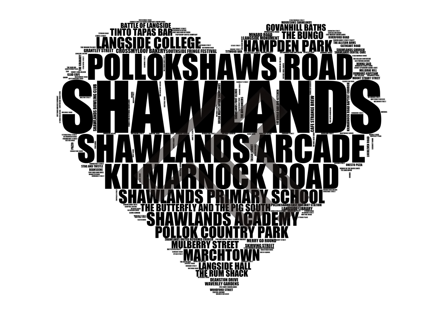 Shawlands - Premium Typographic Word Cloud Prints, Posters & Gifts