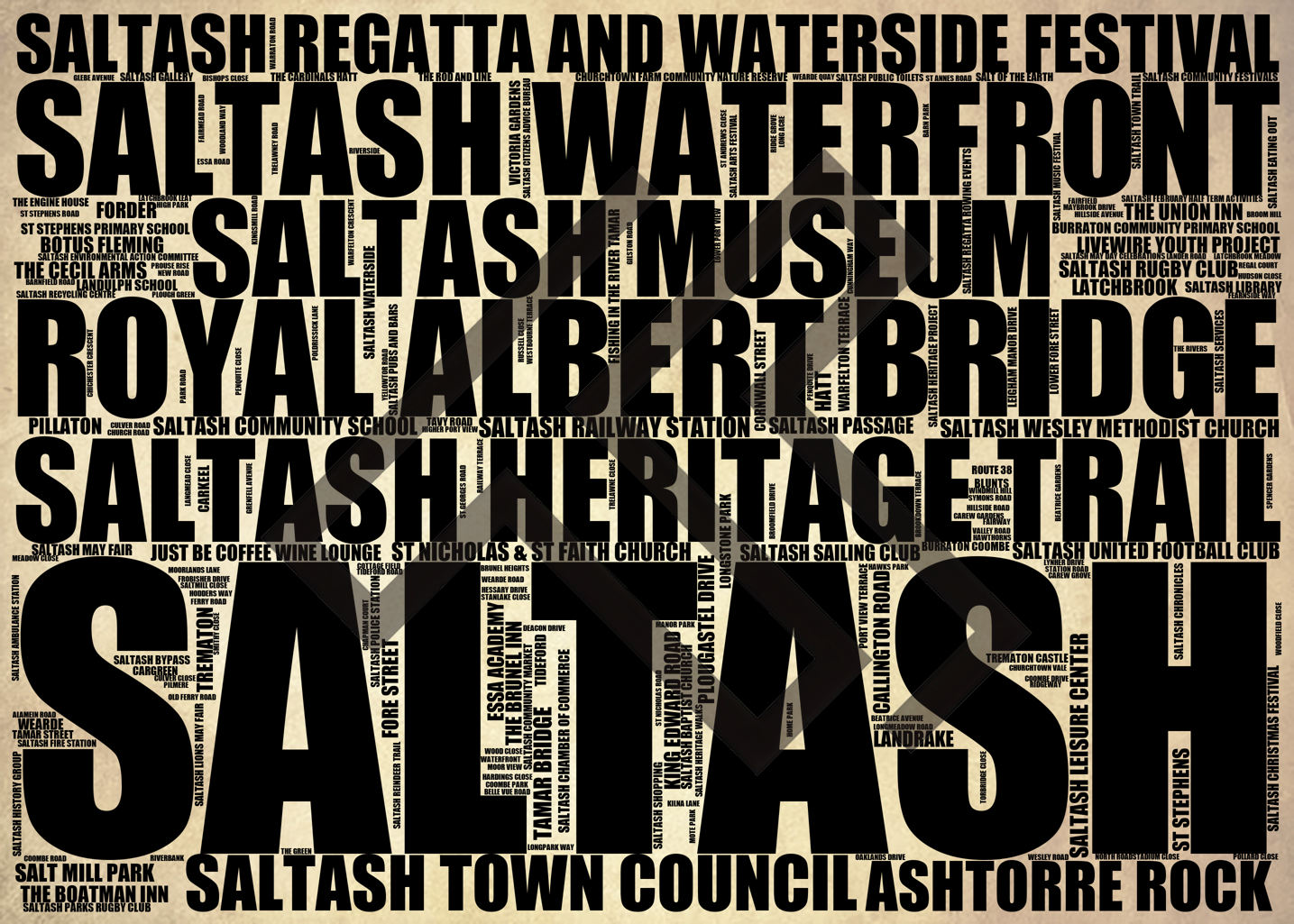 Saltash - Premium Typographic Word Cloud Prints, Posters & Gifts