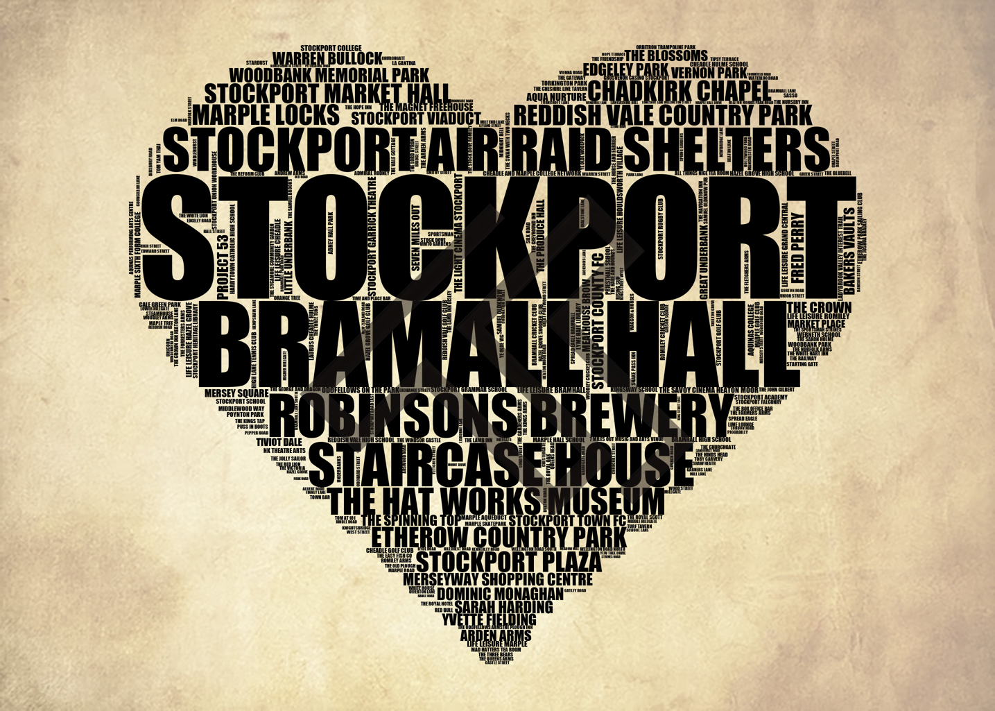 Stockport - Premium Typographic Word Cloud Prints, Posters & Gifts