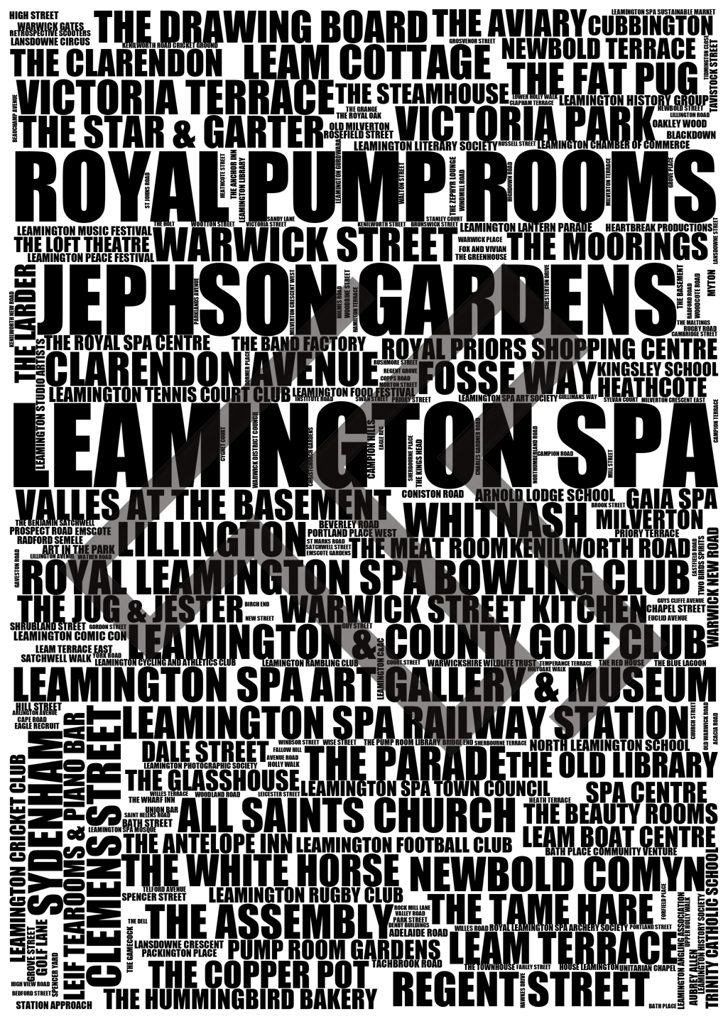 Leamington Spa - Premium Typographic Word Cloud Prints, Posters & Gifts