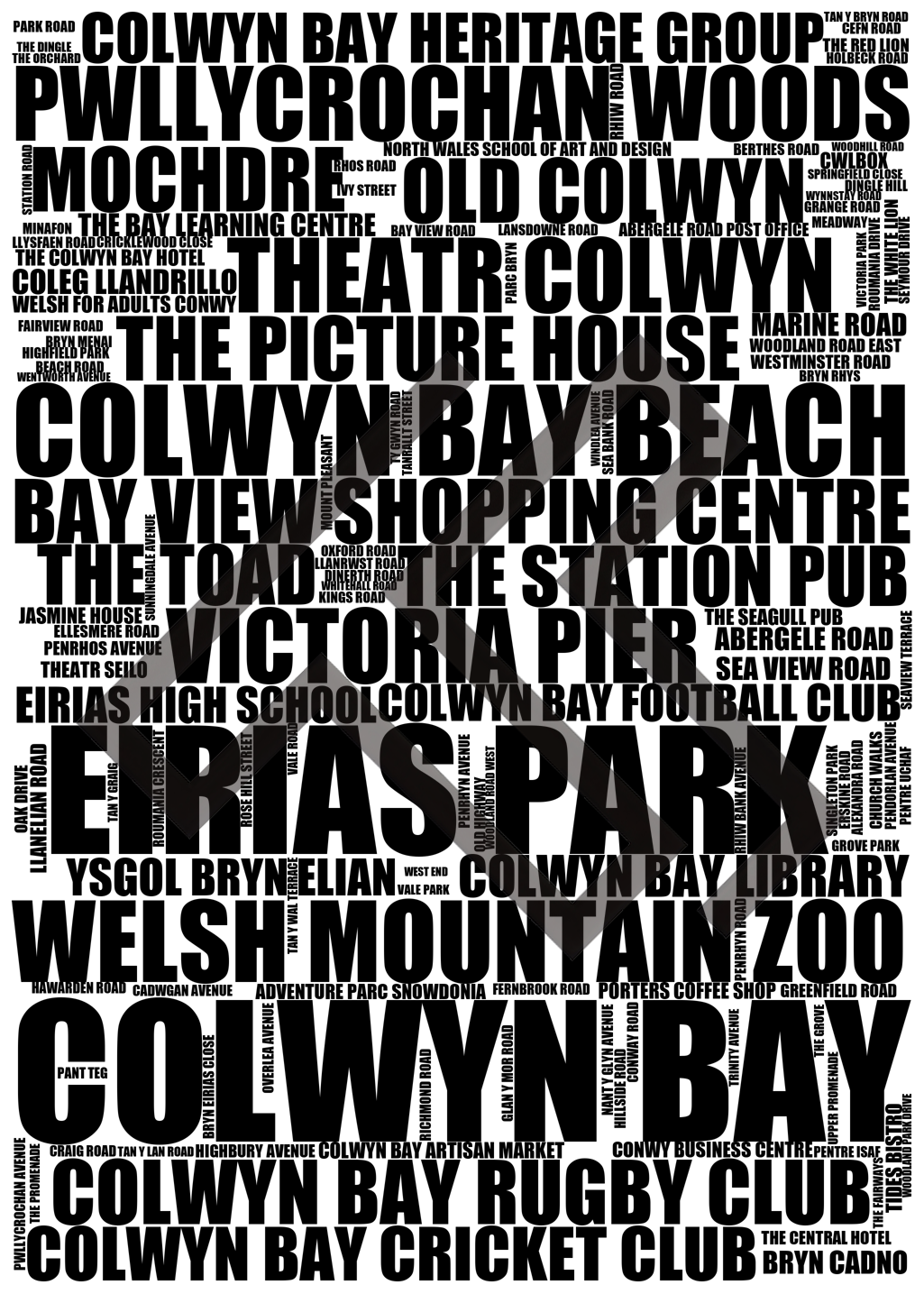 Colwyn Bay - Premium Typographic Word Cloud Prints, Posters & Gifts