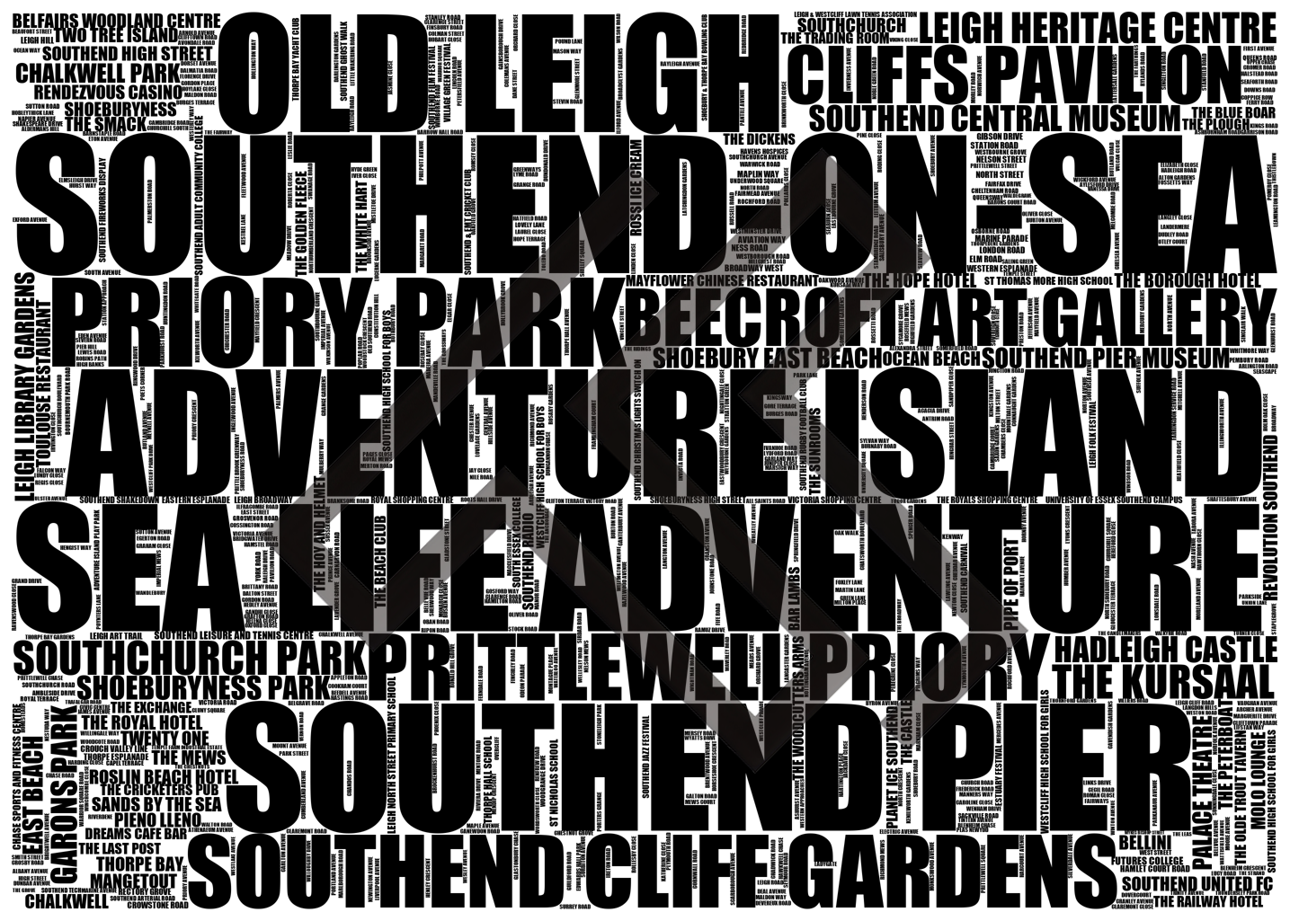 Southend-on-Sea - Premium Typographic Word Cloud Prints, Posters & Gifts