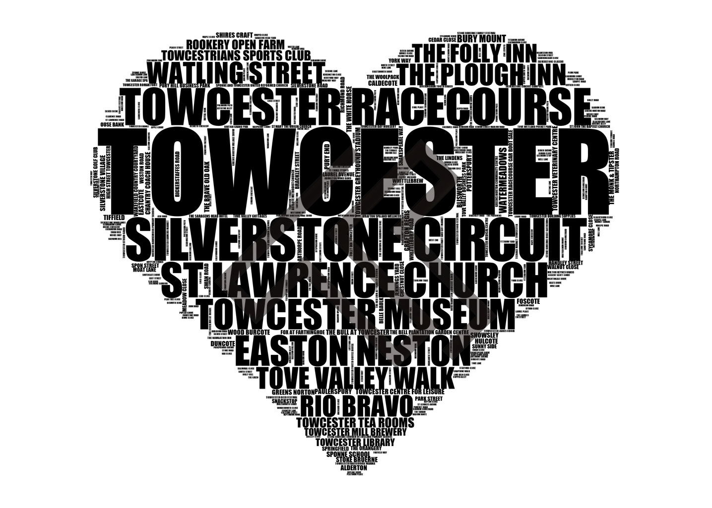 Towcester - Premium Typographic Word Cloud Prints, Posters & Gifts