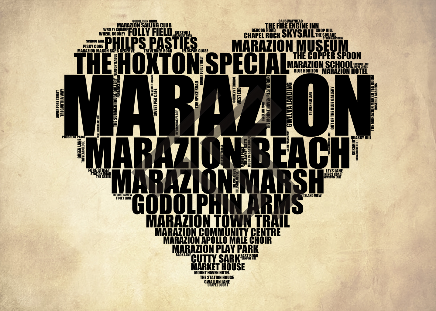 Marazion - Premium Typographic Word Cloud Prints, Posters & Gifts