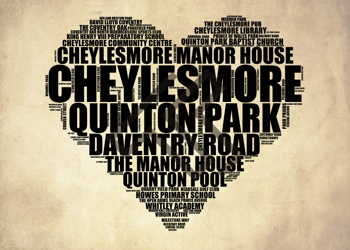 Cheylesmore - Premium Typographic Word Cloud Prints, Posters & Gifts