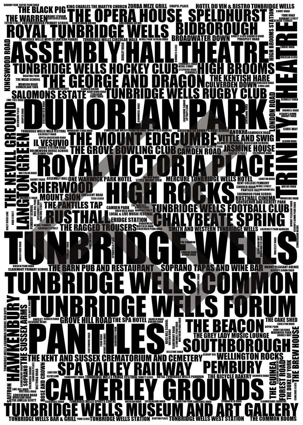 Tunbridge Wells - Premium Typographic Word Cloud Prints, Posters & Gifts