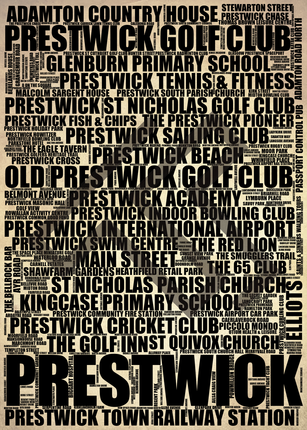 Prestwick - Premium Typographic Word Cloud Prints, Posters & Gifts