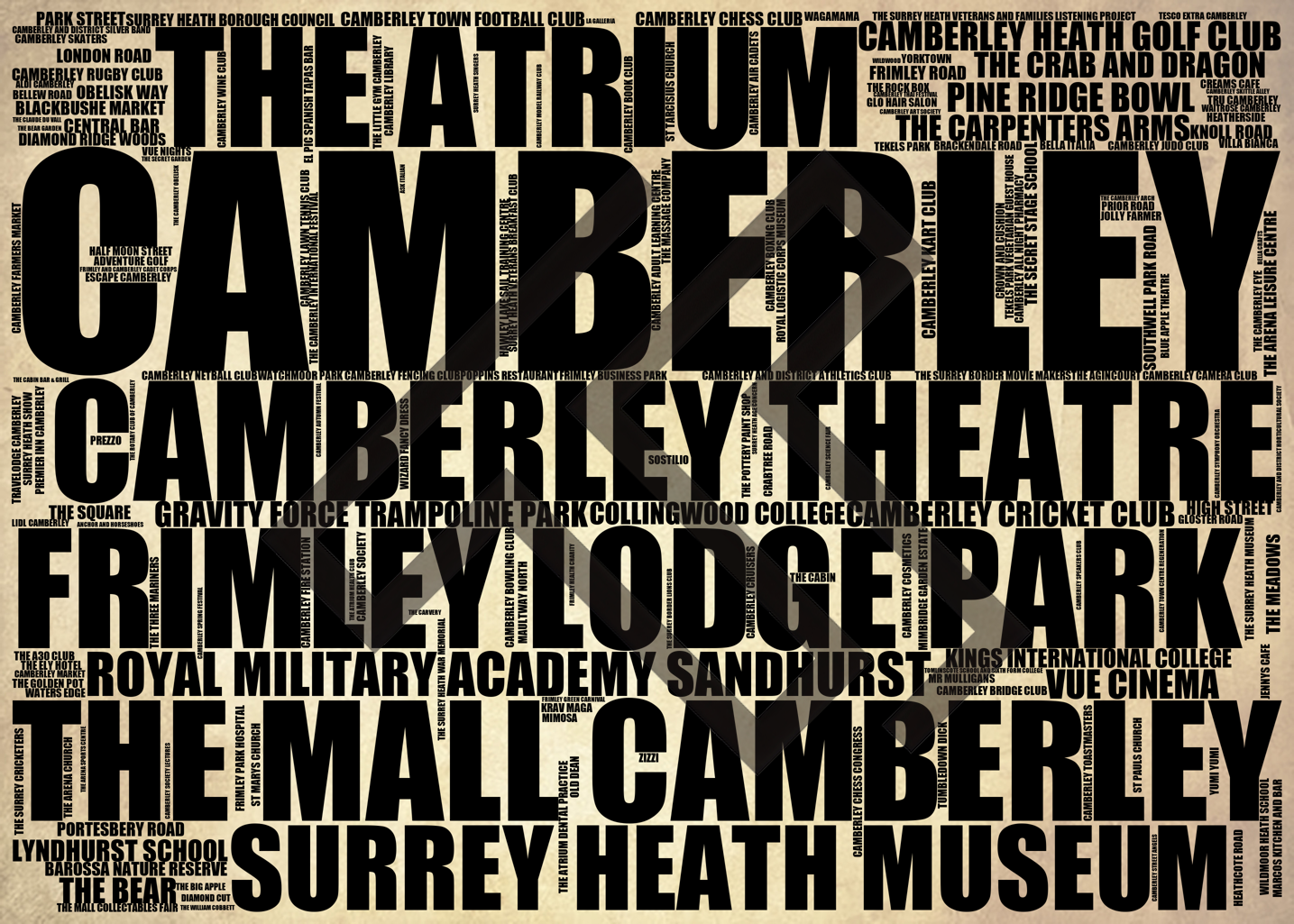 Camberley - Premium Typographic Word Cloud Prints, Posters & Gifts