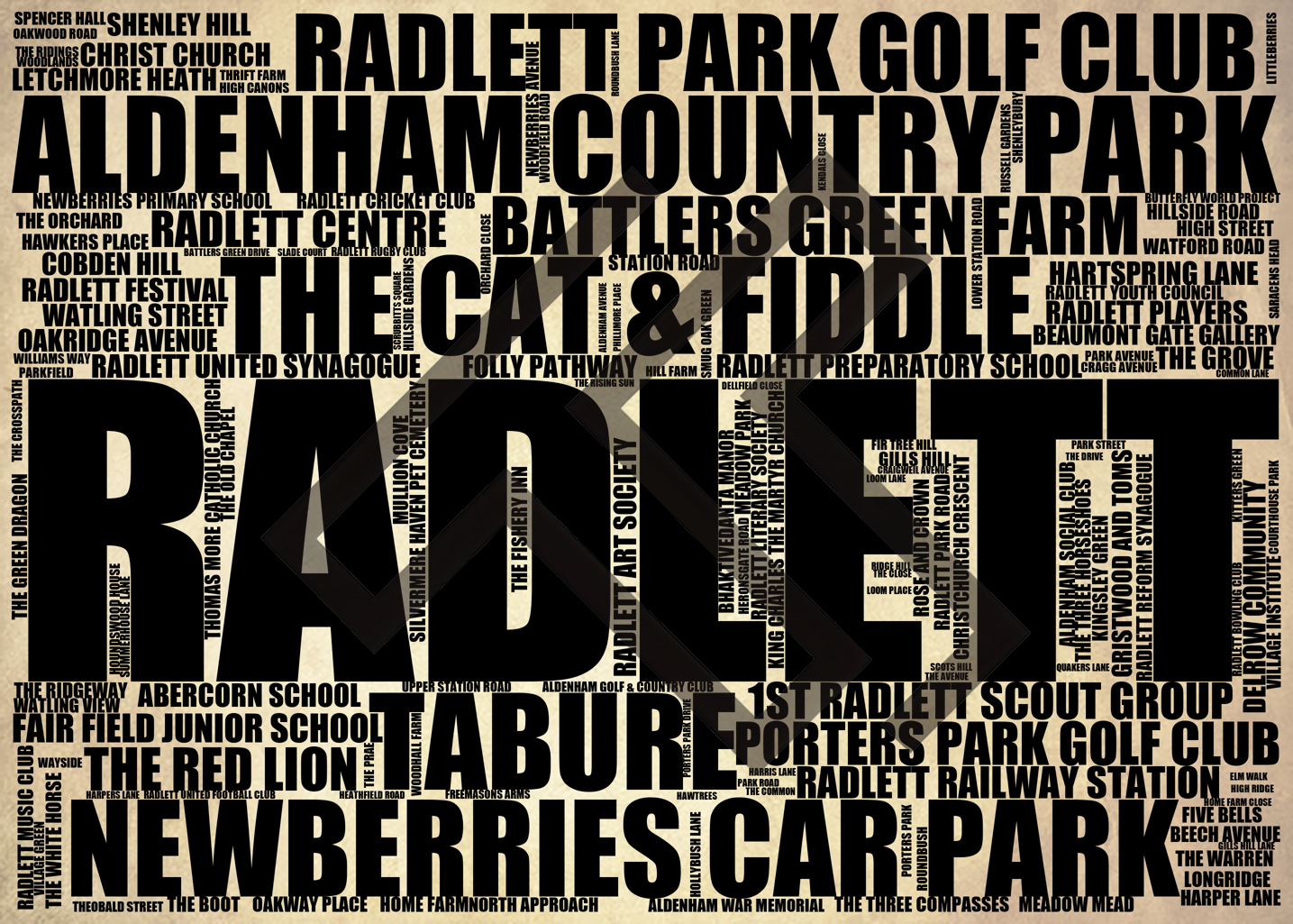 Radlett - Premium Typographic Word Cloud Prints, Posters & Gifts