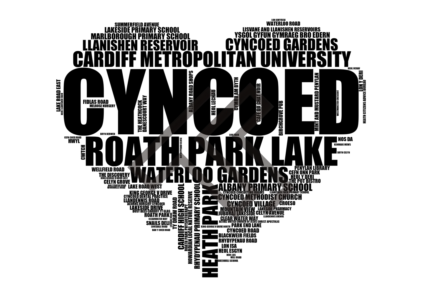 Cyncoed - Premium Typographic Word Cloud Prints, Posters & Gifts