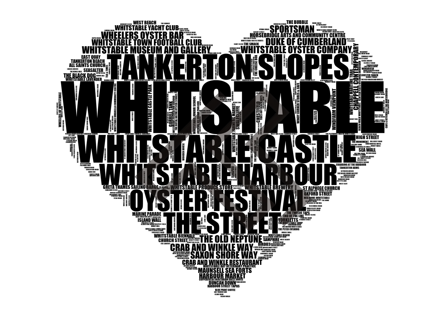 Whitstable - Premium Typographic Word Cloud Prints, Posters & Gifts