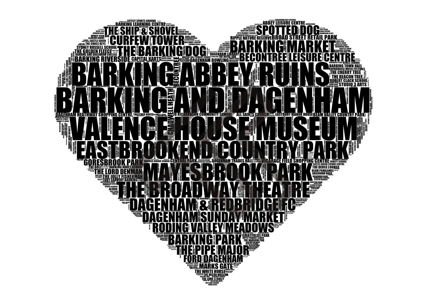 Barking and Dagenham - Premium Typographic Word Cloud Prints, Posters & Gifts