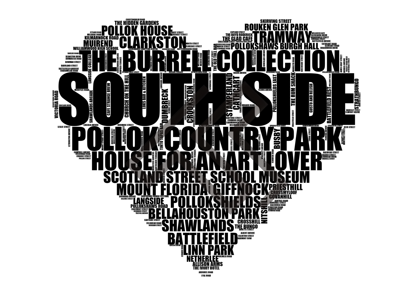 South Side - Premium Typographic Word Cloud Prints, Posters & Gifts