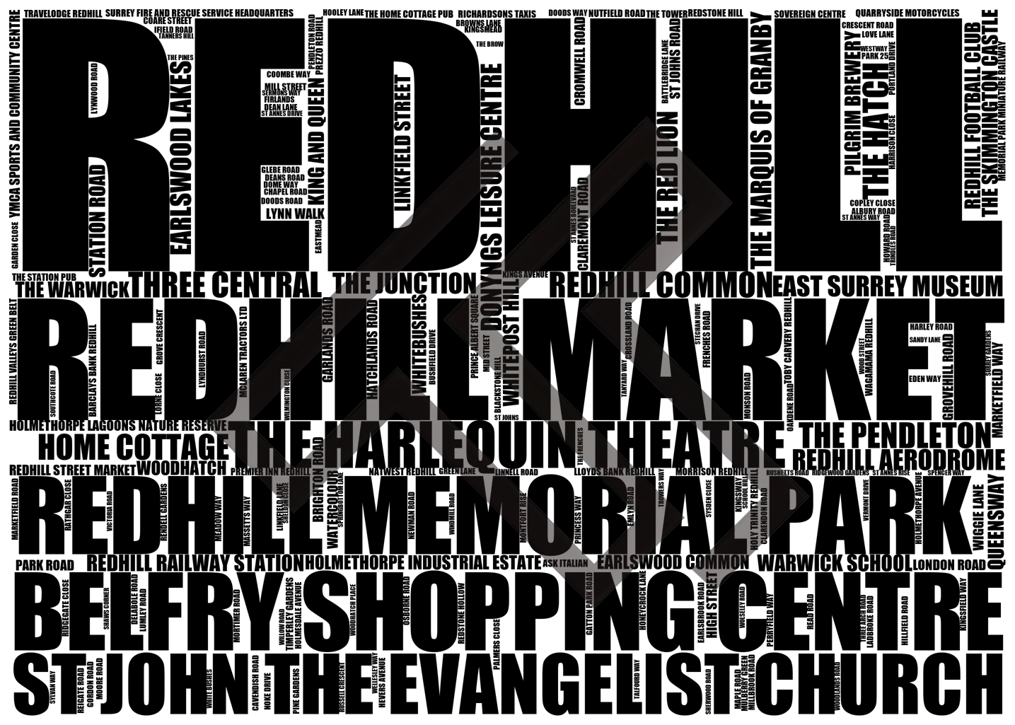 Redhill - Premium Typographic Word Cloud Prints, Posters & Gifts