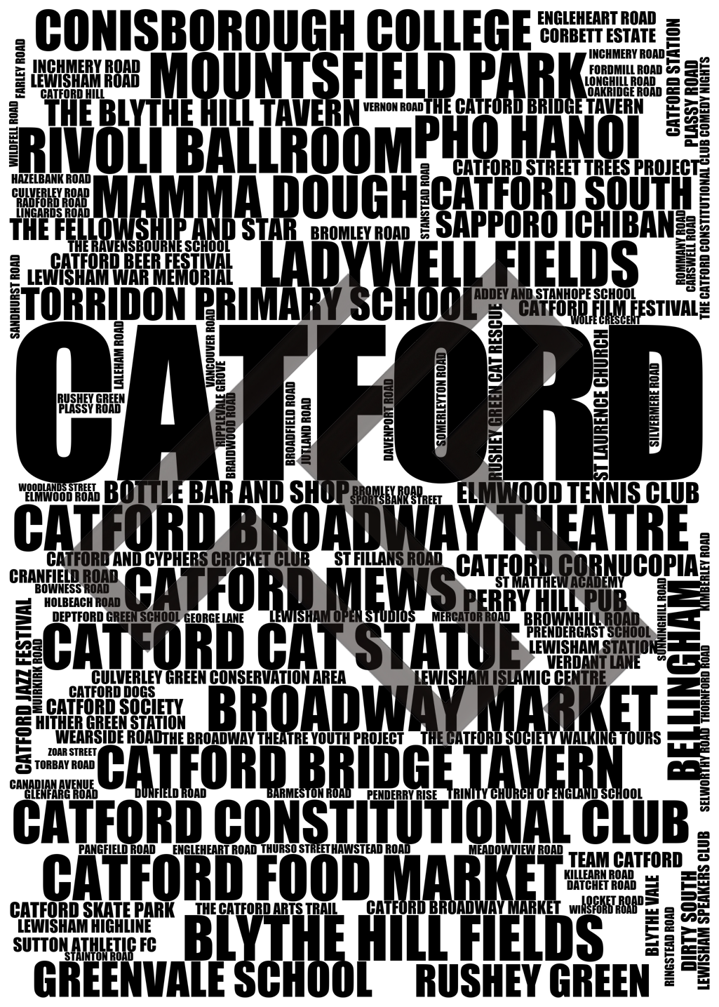 Catford - Premium Typographic Word Cloud Prints, Posters & Gifts