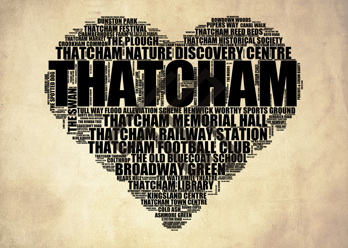 Thatcham - Premium Typographic Word Cloud Prints, Posters & Gifts