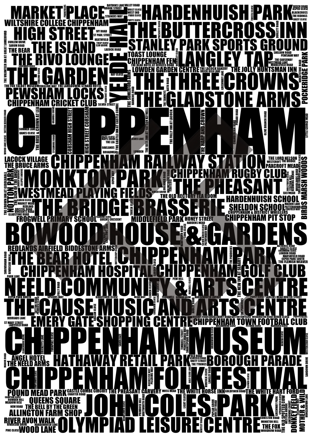 Chippenham - Premium Typographic Word Cloud Prints, Posters & Gifts
