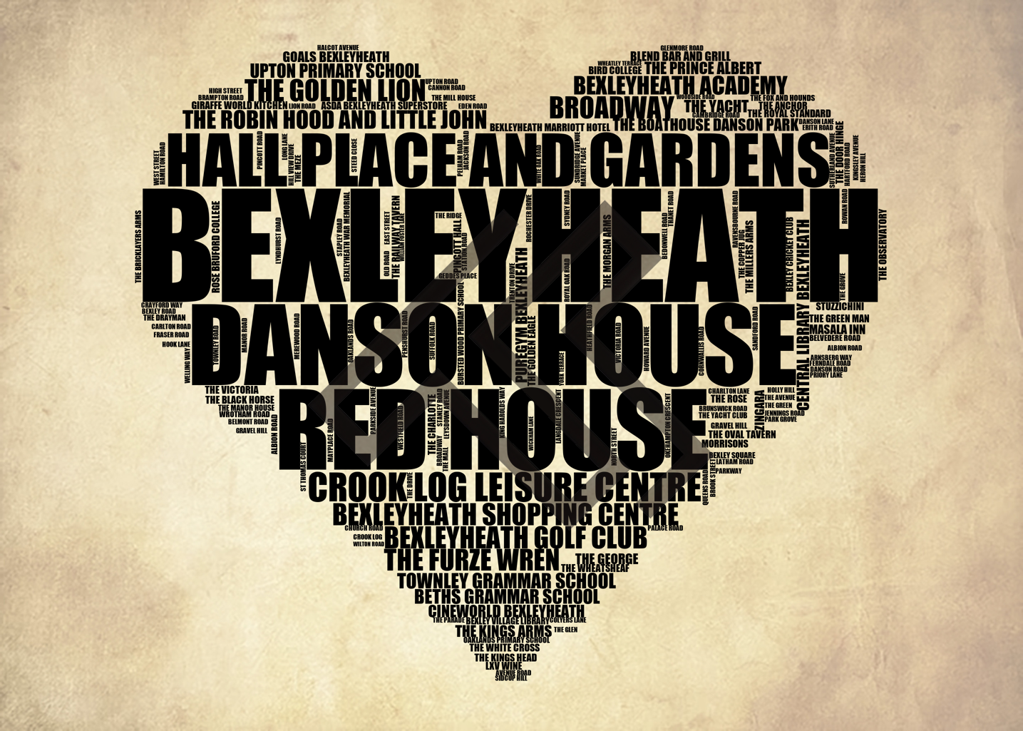 Bexleyheath - Premium Typographic Word Cloud Prints, Posters & Gifts